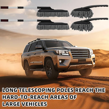 Tanlade 4 Pack Microfiber Car Duster Exterior Scratch Free with Extendable Handle Auto Duster Exterior Dust Cleaning Tools for Car Brush for Cars Truck Bike RV Boats Motorcycle (Gray)