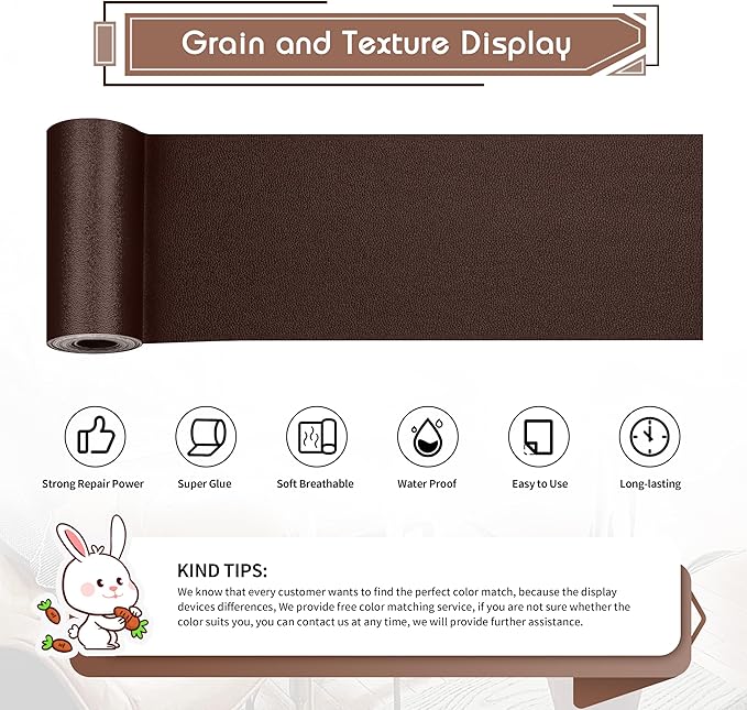 KING MOUNTAIN Leather Repair Patch,4 x 63 Inches self Adhesive Leather Repair Tape for Damaged Leather Furniture, Sofa Seating,Car Seats, Leather Goods（Coffee Brown）