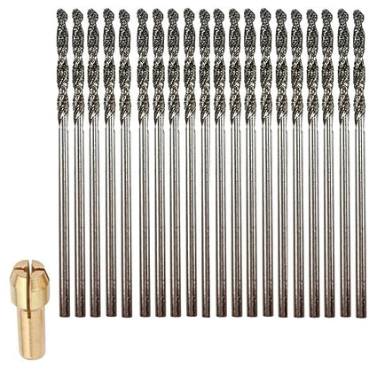 Diamond Drill Bits 1.5mm 20 Pieces Compatible with Dremel Collet Included Twist Tip Jewelry Beach Sea Glass Shells Gemstones Lapidary Ornament Bracelet Necklace Arts Crafts