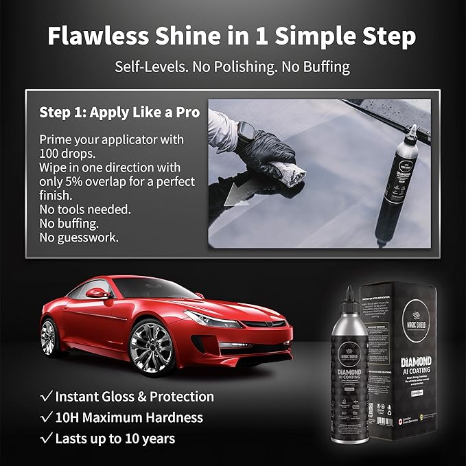 Diamond AI Coating – Graphene Liquid Self-Leveling Techology | Repairs & Protects | Last for 10 Years | High-Gloss Shine | Hydrophobic & Scratch-Resistant | for Car Paint, Headlights ONLY