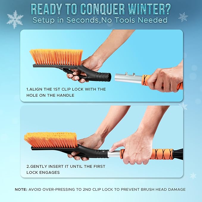 EcoNour 27" Aluminum Car Snow Scraper and Brush (Orange, Red & Blue) | Weaved Bristle Head with Metal Body Ice Scraper for Car Windshield | Tough Ice Scraper with Foam Grip Winter Accessory | 3 Pack