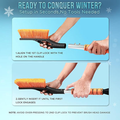 EcoNour 27" Aluminum Car Snow Scraper and Brush (Orange, Red & Blue) | Weaved Bristle Head with Metal Body Ice Scraper for Car Windshield | Tough Ice Scraper with Foam Grip Winter Accessory | 3 Pack
