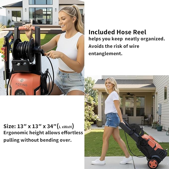 2026Upgraded Pressure Washer 5000PSI with Adj-8-Level Touch Screen, 34" Tall Power Washer, 4 Quick Connect Nozzles, Inlet Hose&Filter&500mlFoam Cannon for Cars/Fences/Driveways,Red