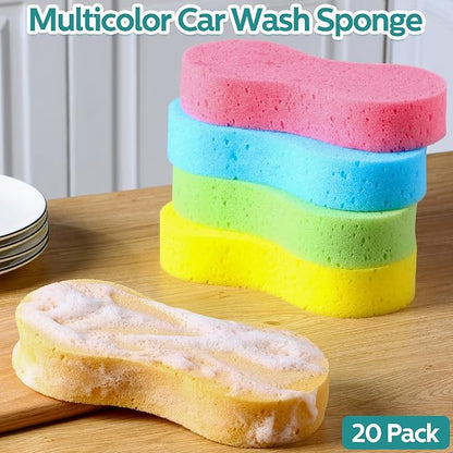 Dandat 20 Pcs Large Car Wash Sponge Multi Purpose Cleaning Scrubber Non Scratch Thick Dish Household Cleaning Sponge Foam Washing Pad Handy Scrubber for Car, Mix Colors