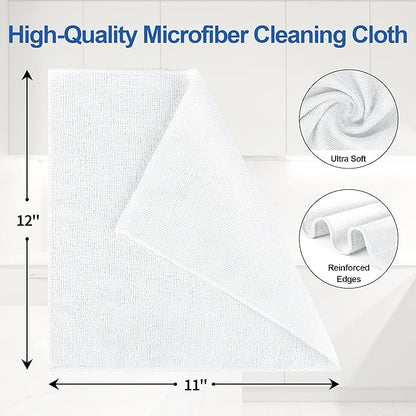 HOMERHYME Microfiber Cleaning Cloth, 12 Pack White Cleaning Rags,12" X 11" Lint Free Dish Towels Wash Cloths, Reusable Microfiber Towels for Home and Kitchen Bathroom Apartment Cleaning Supplies