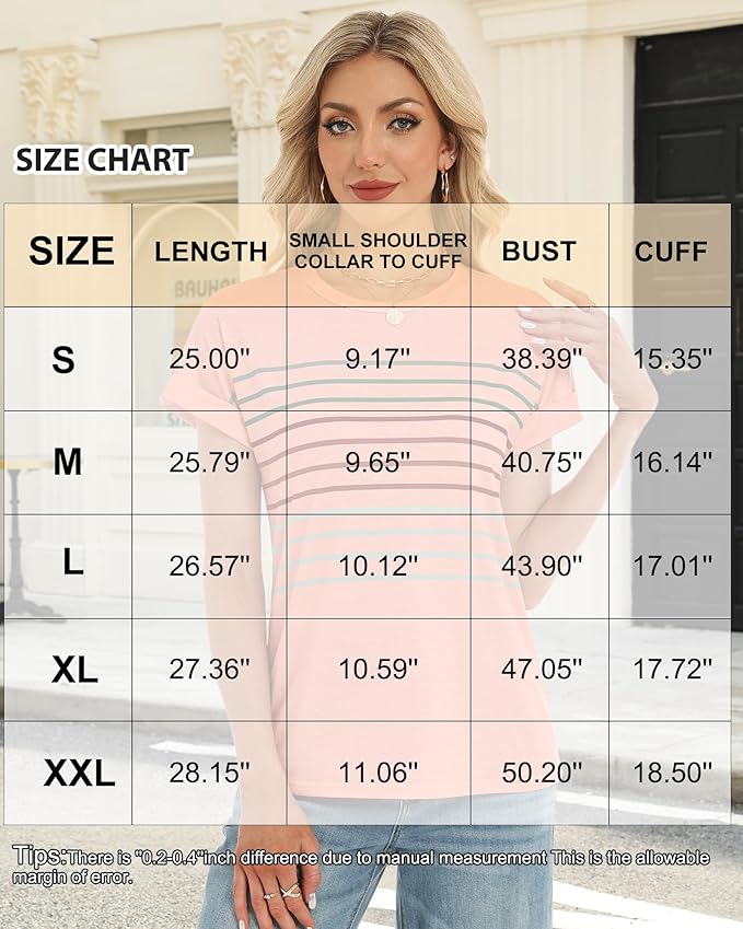 Womens Summer Tops Short Dolman Sleeve Crew Neck Striped Shirts Spring 2026 Fashion Beach Vacation Clothing