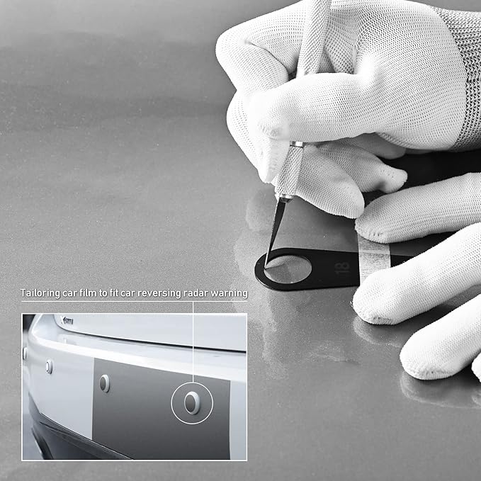 NEWISHTOOL Vinyl Wrap Tool Kit with 13-25mm Circle Template for Parking Sensor Cut, Precision Craft Cutter and Spare Razor Blade, Round Head Micro Squeegee, Car Wrapping Tool for PPF Installing
