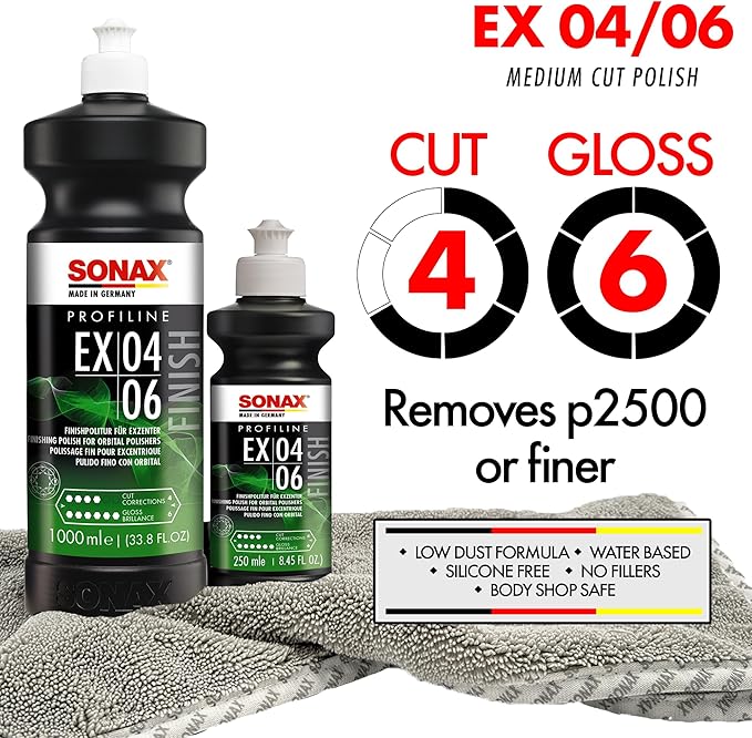SONAX EX 04-06 Dual Action Polishing Compound | One-Step Medium Cut & High Gloss Finish | Removes Swirls, Water Spots & Oxidation | DA Polisher Safe | Silicone-Free & VOC Compliant | 242300 | 1 Liter
