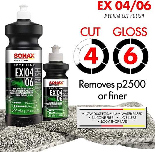 SONAX EX 04-06 Dual Action Polishing Compound | One-Step Medium Cut & High Gloss Finish | Removes Swirls, Water Spots & Oxidation | DA Polisher Safe | Silicone-Free & VOC Compliant | 242141 | 250 ml.