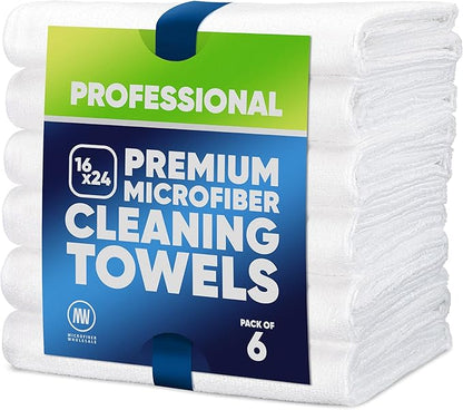 Microfiber Wholesale 16" x 24" Pro Multi Surface Microfiber Towels | 6 Pack (White)