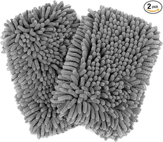 Microfiber Cleaning Cloths for Cars - 2 Pack Chenille Microfiber Wash Pads Gray Car Wash Pad for Gentle Cleaning of Cars Motorcycles Boats,Soft and Highly Absorbent,Easy to Clean and Reusable