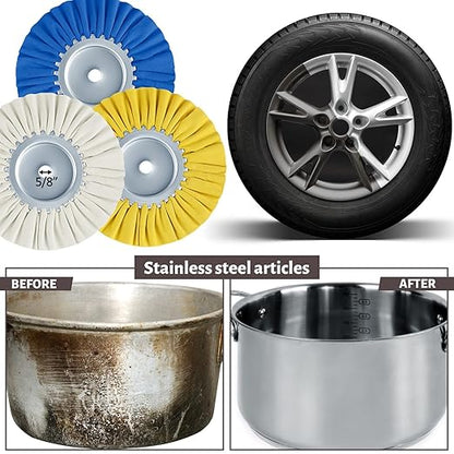 Amylove 8 Inch Airway Buffing Wheels Aluminum Wheel Polishing Kit in Diameter 5/8 Inch Arbor Hole, Polishing Compound and Metal Polish Kit for Angle Grinder(Mixed Color,8 Pcs)