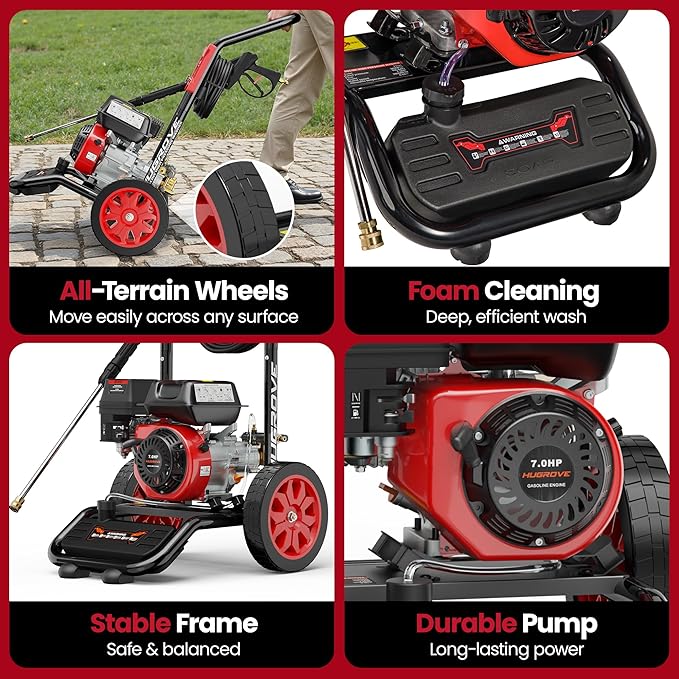 HURGOVE Gas Pressure Washer for Home Use, 4000 PSI Power Washer with 210CC Engine, 26FT Hose & 5 Nozzles for Driveways, Cars, Patios & Fences