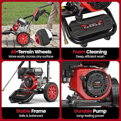HURGOVE Gas Pressure Washer for Home Use, 4000 PSI Power Washer with 210CC Engine, 26FT Hose & 5 Nozzles for Driveways, Cars, Patios & Fences