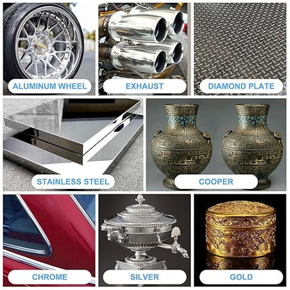 Metal Polish (16oz) & Chrome & Aluminum & Stainless Steel Polish, Multi Purpose Polish, Cleaner, Restorer and Protectant Compound for Metal Chrome Aluminum and Stainless Steel