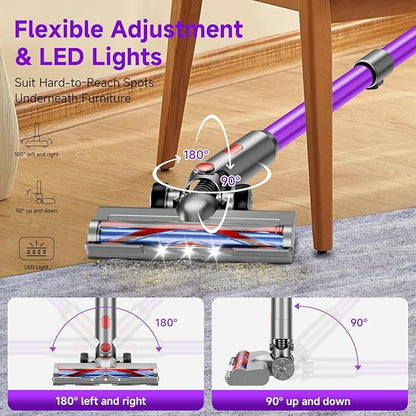 Vaconly Cordless Vacuum Cleaner, 8 in 1 40Kpa 55Mins,Lightweight Vacuum Cleaners for Home, Stick Vacuum with Anti-Tangle Brush,Wall Mount, Rechargeable Cordless Vacuum for Floor/Sofa/Pet Hair,Purple