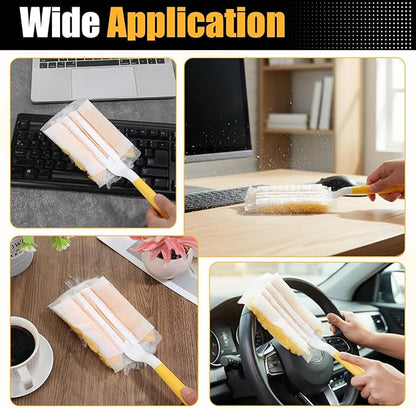 62 Pcs Duster Refills for Most Duster Handle, 360° Heavy Duty Dusters Refill Electrostatic Compatible with Dusteres, Disposable Dusters Kit with 1pcs Retractable Handle for Furniture, Blinds
