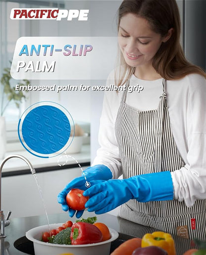 PACIFIC PPE 2 Pairs Dishwashing Cleaning Gloves with Latex free, Cotton lining, Kitchen Gloves (Purple+Blue, Large)