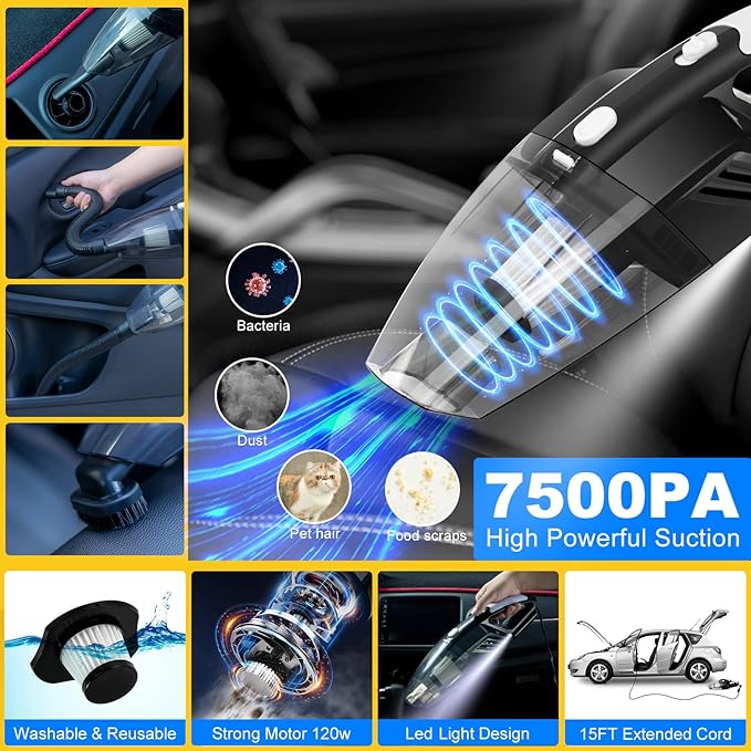 AUTODECO 41Pcs Car Cleaning Wash Kit Interior Detailing Cleaner Kit with High Power Handheld Vacuum, Collapsible Bucket, Windshield Tool, Snow Shovel, Tire Brush, Complete Car Care Tools, Blue