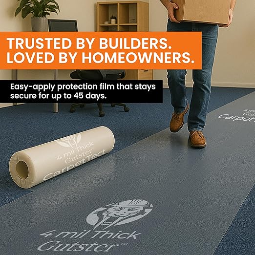 Gutster CarpetTect Floor Protection 24" x 200' | Heavy-Duty 4Mil Carpet Protection Film with Strong Adhesive | Plastic Carpet Protector & Surface Shield for Construction, Pets & Hardwood Floors