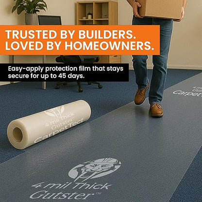 Gutster CarpetTect Floor Protection 24" x 200' | Heavy-Duty 4Mil Carpet Protection Film with Strong Adhesive | Plastic Carpet Protector & Surface Shield for Construction, Pets & Hardwood Floors