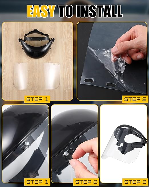 Copkim 3 Pack Safety Face Mask Shield for Grinding Clear Full Face Impact Resistant Safety PET Full Impact Resistant Mask Shield for Work Construction Cutting (PET Without Aluminum Edge,Black)