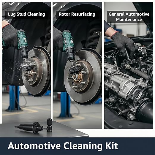 Wheel Hub Resurfacing Kit with 10 Grinding Pads, 1 Car Wash Mitt & 2 Polishing Sponges for Automotive Maintenance, Quick Rust Removal for Lug Studs and Rotors, Fits 1/2” Wrenches or Electric Drill
