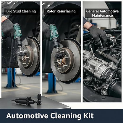 Wheel Hub Resurfacing Kit with 10 Grinding Pads, 1 Car Wash Mitt & 2 Polishing Sponges for Automotive Maintenance, Quick Rust Removal for Lug Studs and Rotors, Fits 1/2” Wrenches or Electric Drill
