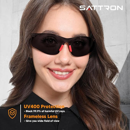 Safety Glasses Tinted 3 Pack, Protective Eyewear for Men Women UV Protection ANSI Z87.1, Safety Sunglasses Bulk Scratch Impact Resistant Eye Protection with Nose Pads for Construction Work Smoke