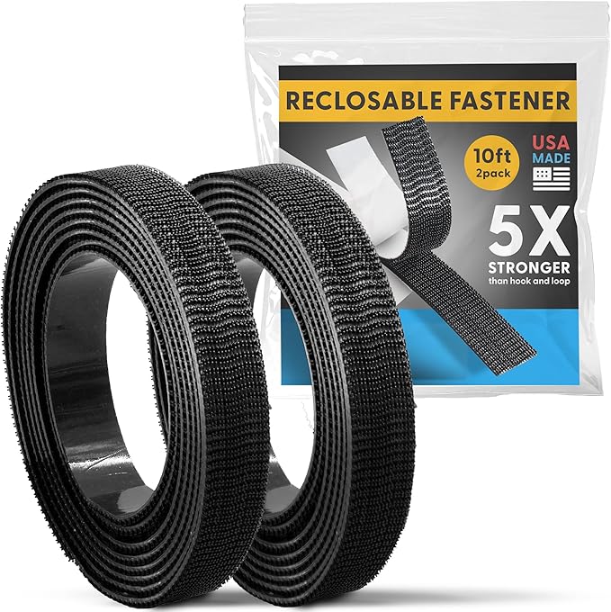 Industrial Strength - 10FT 2 Pack Black Indoor/Outdoor Adhesive Mounting Tape - Self Mating Reclosable Fastener Compatible with 3M SJ3550 / SJ3560 Dual Lock