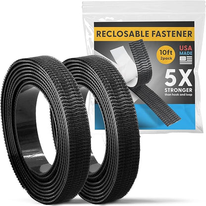 Industrial Strength - 10FT 2 Pack Black Indoor/Outdoor Adhesive Mounting Tape - Self Mating Reclosable Fastener Compatible with 3M SJ3550 / SJ3560 Dual Lock