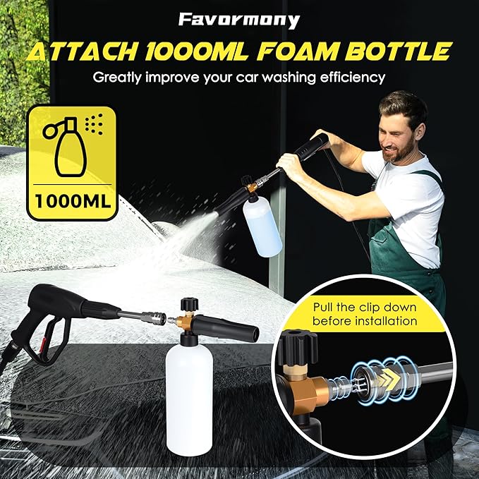Pressure Washer with 3 Quick Connect Nozzles,Inlet Hose & Filter, Foam Cannon for Cars/Fences/Driveways Cleaning
