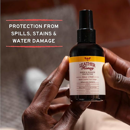 Leather Honey Suede Protector Spray: NonToxic, Non-aerosol Water and Stain Repellent. Protect Suede & Nubuck Shoes, Uggs, Boots, Furniture, Jackets, Bags & Apparel, 4oz