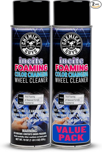 Chemical Guys Incite Foaming Color Changing Wheel Cleaner (Aerosol) (2 Pack) – Iron-Activated Foaming Spray for Brake Dust & Wheel Decontamination