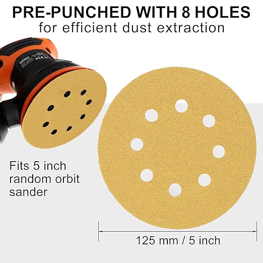 LotFancy 100 PCS 80 Grit Sanding Discs, 5 Inch 8 Hole, Aluminum Oxide Sandpaper for Stripping Paint, Sand Paper for Wood, Plastic, Rust Removal, Random Orbital Sander Pads