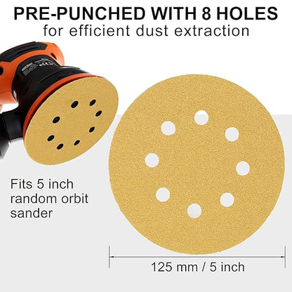 LotFancy 100 PCS 80 Grit Sanding Discs, 5 Inch 8 Hole, Aluminum Oxide Sandpaper for Stripping Paint, Sand Paper for Wood, Plastic, Rust Removal, Random Orbital Sander Pads