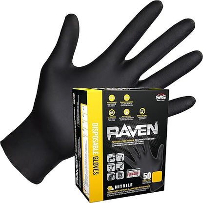 SAS Safety 66517-01 Raven Powder-Free Exam Grade Nitrile - 6 mil 50 Gloves per box