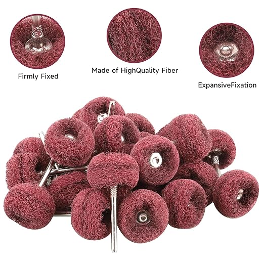 50 PCS Abrasive Buffing Wheels,1 Inch Buffing Polishing Wheel Set for Rotary Tool Accessorie 1/8'' (3mm) Shank, Red 240 Grits for Metal,Wood, Rust Removal