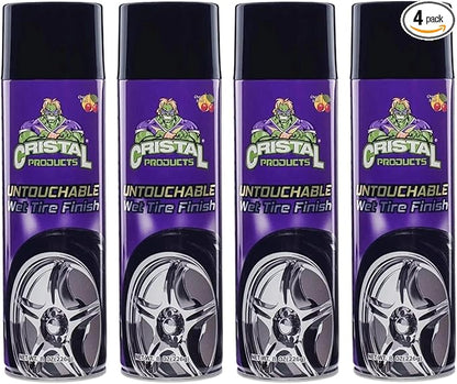 Cristal Products Untouchable Tire Shine Spray – Long-Lasting Wet Tire Finish for Deep Gloss & Protection – Waterproof Tire Shine, Easy Application, Premium Tire Cleaner Shine 8oz (4PK)