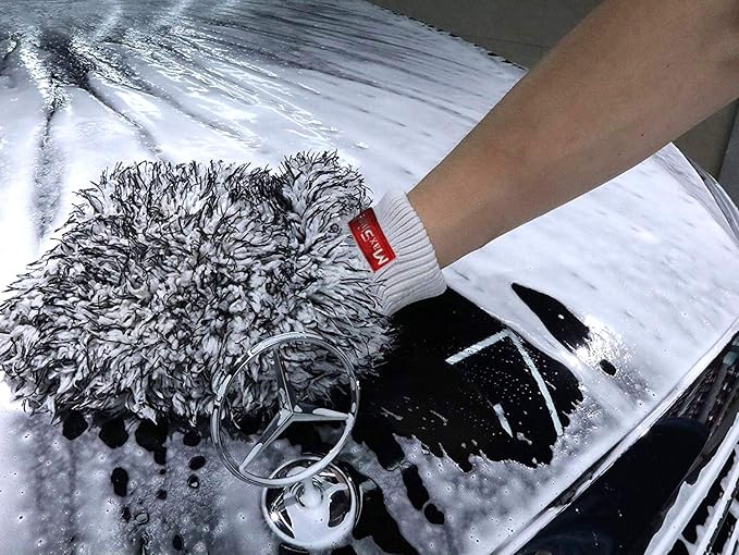 Maxshine Universal Black & White Microfiber Wash Mitt – Premium Scratch-Free, Lint-Free Mitt for Washing Cars, Trucks & Motorcycles – Reusable Auto Detailing Accessory