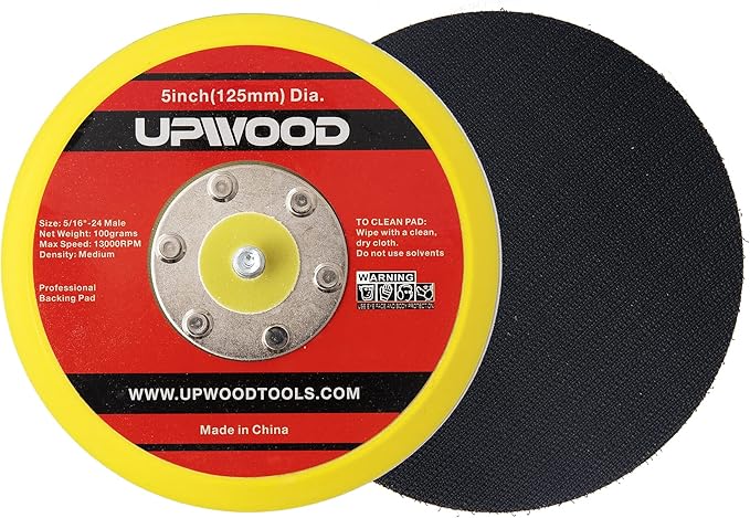 UPWOOD 2 pcs 5" Hook and Loop Backing Pad for Air Sander Polisher, 5/16" Arbor with 24 Thread 1,3000RPM DA Sanding Pad