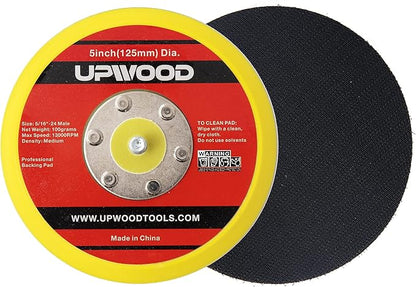 UPWOOD 2 pcs 5" Hook and Loop Backing Pad for Air Sander Polisher, 5/16" Arbor with 24 Thread 1,3000RPM DA Sanding Pad