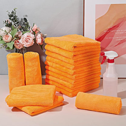 Shimeyao 30 Pcs 16 x 16 Inch Edgeless Microfiber Plush Towels for Cars Detailing Drying Wash Polishing Absorbent Cleaning Cloths, 500 GSM(16 x 16 Inch, Orange, 30 Pcs)