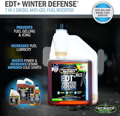 Hot Shot's Secret EDT+ Winter Defense, 7-in-1 Anti-Gel Diesel Fuel Additive – Prevents Gelling, Protects Diesel Fuel System, Diesel Additive Improves Cold Starts, Boosts Cetane, 1 Gallon
