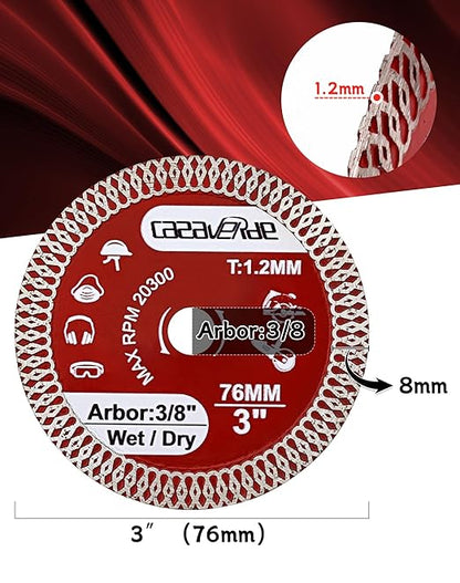 Casaverde 2 Pcs of 3" Diamond Tile Blade,Super Thin Porcelain Blade 76mm with 3/8" Arbor for Cutting Ceramic Tile,Stone Tile