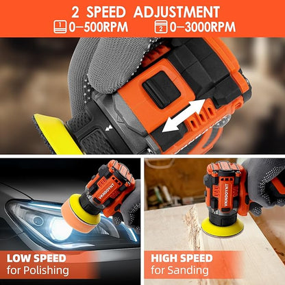 Brushless Cordless Polisher, 3" Mini Buffer & Sander Machine Kit, 2 Variable Speed Small Sander (0-500/0-3000 RPM), 3.0Ah Battery, 31 Accessories for Car Detailing/Buffing/Sanding/Waxing