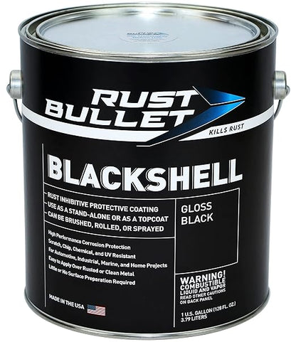 RUST BULLET BlackShell - Gloss Black - 1 Gallon - Corrosion Preventive Coating, UV Resistant Rust Proofing Paint, Long-Lasting Metal Protection