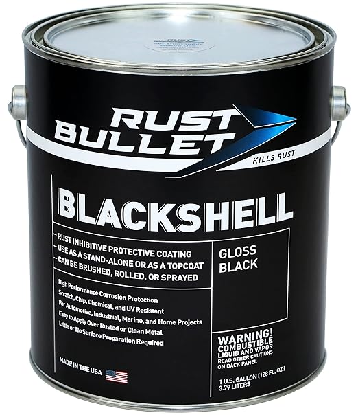 RUST BULLET BlackShell - Gloss Black - 1 Gallon - Corrosion Preventive Coating, UV Resistant Rust Proofing Paint, Long-Lasting Metal Protection