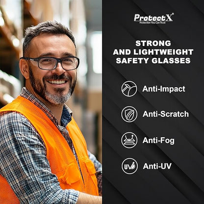 ProtectX Classic Safety Glasses, Anti-Fog Scratch Resistant Lenses, Protective Eyewear for Work, Indoor/Outdoor, ANSI Z87.1
