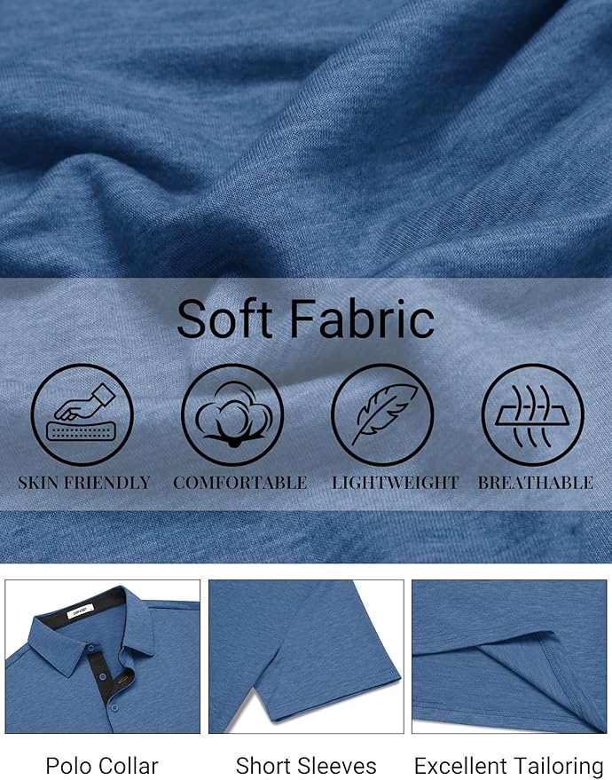 COOFANDY Mens Polo Shirts Short Sleeve Casual Summer Polo Tee Classic Collared Golf Stylish Tops